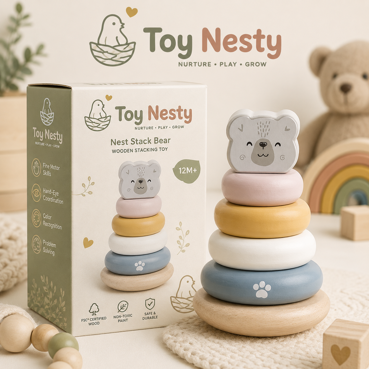 Toy Nesty® Baby Stacking Rings Toy – Bear Design